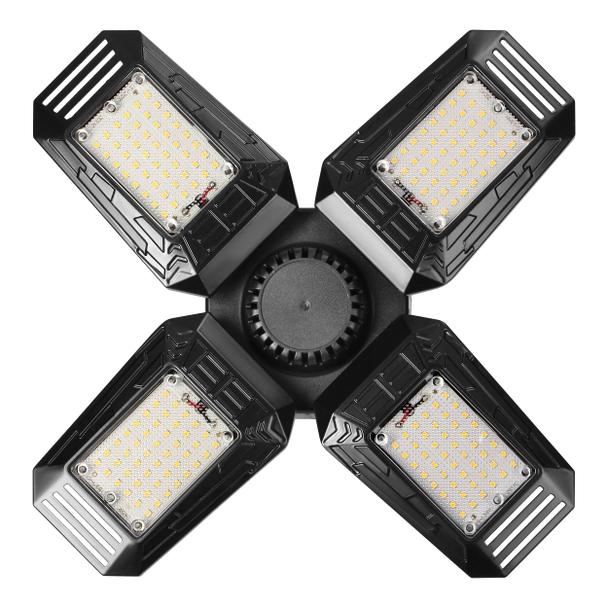 SYRIUSZ LED lampa warsztatowa składana 4-skrzydłowa, E27, 72W, 4000K, 6480lm