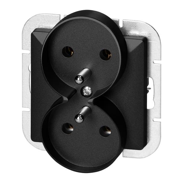 Gniazdo podwójne podtynkowe 2x2P+Z Pearl, 16A, 250V, PT-6 PR, czarny