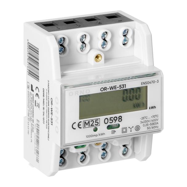 3-fazowy licznik energii elektrycznej, 80A, MID, 3 moduły, DIN TH-35mm