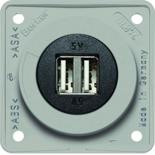 Integro Gniazdo USB ładowania podwójne, 12V, 3A; szary połysk, mechanizm czarny