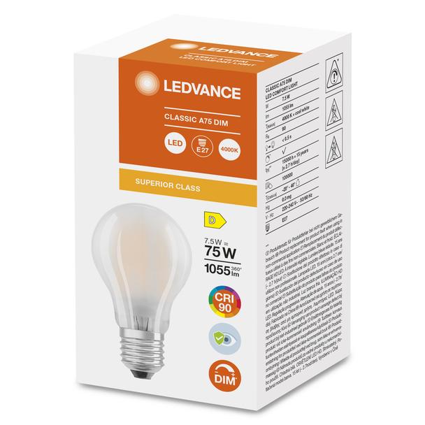 LED COMFORT SUPERIOR CL A GL FR 75 dim 7,5W 940 E27 LEDVANCE