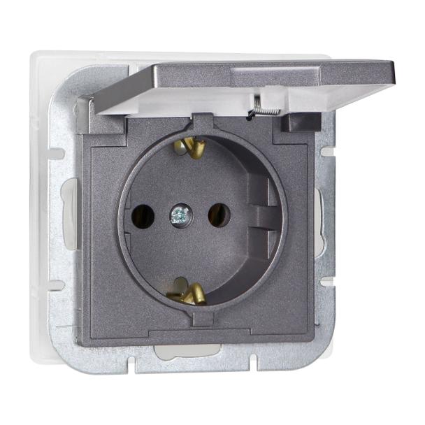 Gniazdo pojedyncze podtynkowe 2P+Z Schuko bryzgoszczelne z klapką Pearl, 16A, 250V, PT-17PH, antracy