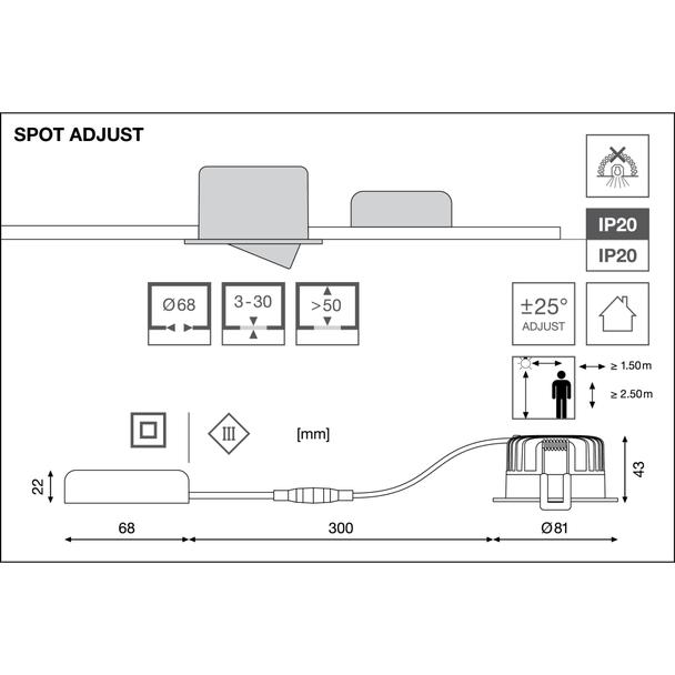 Oprawa SPOT ADJ P 8W 927 PS DIM IP20 WT