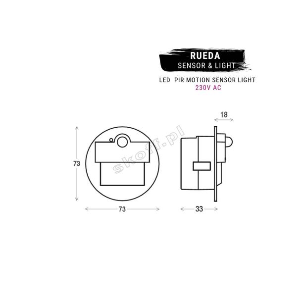 Oprawa Rueda LED PIR 120 Motion Sensor Light | 230 V AC | 2,4 W | IP 20 |LED | 4000 K |PIR 120o | Wy