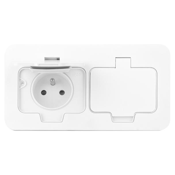 Hermetyczne gniazdo elektryczne podwójne, prostokątne, IP55, 2x2P+Z(French), białe