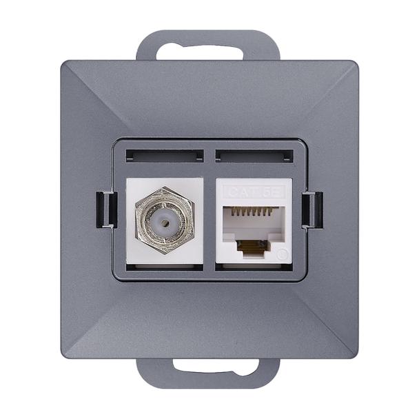 Gniazdo pojed. typu F + Gniazdo 1xRJ45 Cat6 Pearl, TV/F+RJ45/P, antracyt