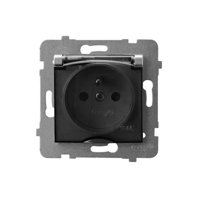 ARIA Gniazdo bryzgoszczelne z uziemieniem IP-44 wieczko przezroczyste - kolor srebro