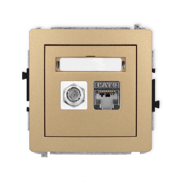 DECO Mechanizm gniazda antenowego poj. typu F (SAT) + gniazda komp. poj. 1xRJ45, kat. 6 ekranowany,