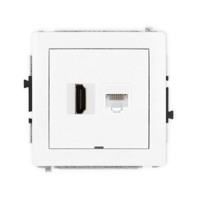 DECO Mechanizm gniazda pojedynczego HDMI 2.0 + gniazda komp. poj. 1xRJ45, kat. 5e, 8-stykowy, bez po