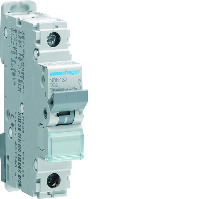 MCB Wyłącznik nadprądowy 10kA/15kA 1P D 32A NDN132 HAGER