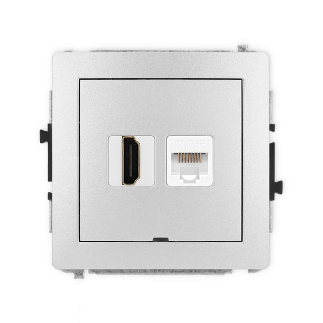 DECO Gniazdo pojedyncze HDMI 2.0, 4K + gniazda komp. poj. 1xRJ45, kat. 5e, 8-stykowy, bez pola opisowego srebrny metalik 7DGHKBO 7DGHKBO-45e KARLIK
