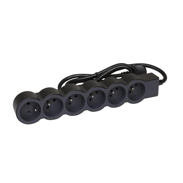 PRZEDŁUŻACZ STANDARD 6X2P+Z, Z PRZEWODEM 3.0 METRA 3X1.5 MM2 - CZARNY/GRAFITOWY, Legrand