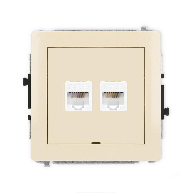 DECO Mechanizm gniazda komputerowego podwójnego 2xRJ45, kat. 5e, 8-stykowy, bez pola opisowego beżow