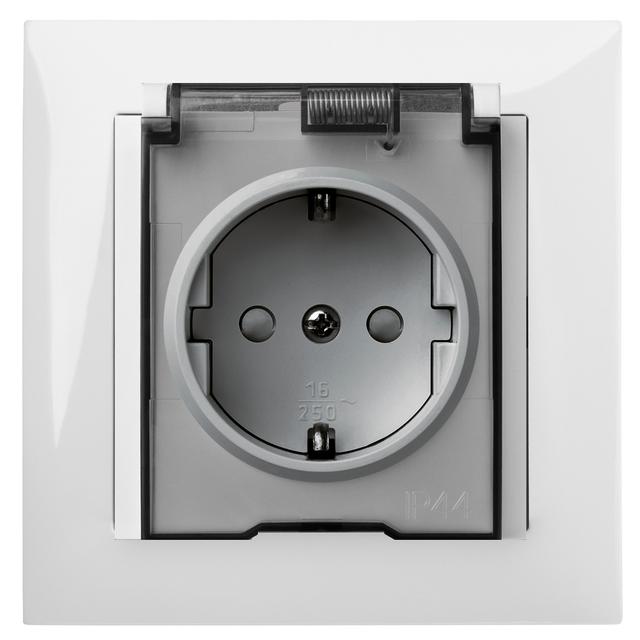 GPT SENTIA 2P+Z IP44 schuko z przesłonami torów prądowych białe+ kl. Transparentna