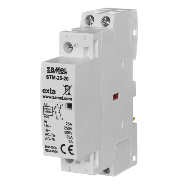 STYCZNIK MODUŁOWY INSTALACYJNY 25A, 2xNO, 230V AC, TYP: STM-25-20