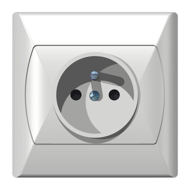 AKCENT Gniazdo pojedyncze z uziemieniem z przesłonami torów prądowych - kolor biały