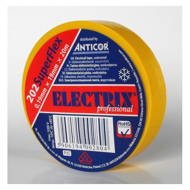 ELECTRIX 202 SuperFlex taśma elektroizolacyjna PCW 0,19 mm x 19 mm x 20 m żółta