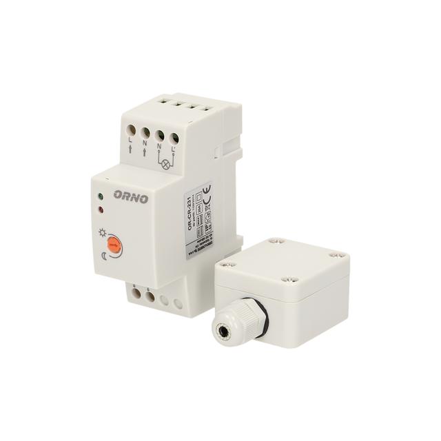 Czujnik zmierzchowy na szynę DIN z hermetyczną zewnętrzną sondą w puszce 2-100 LUX OR-CR-231 ORNO