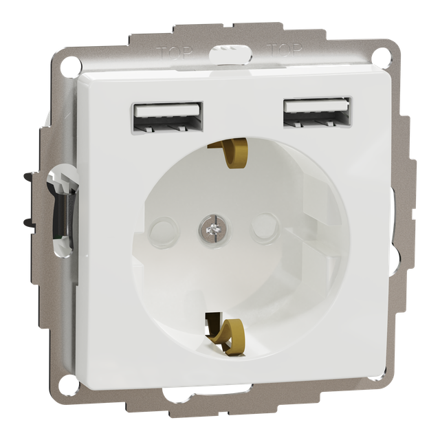 Sedna Design & Elements, gniazdo schuko z USB A+A 2,4A, białe