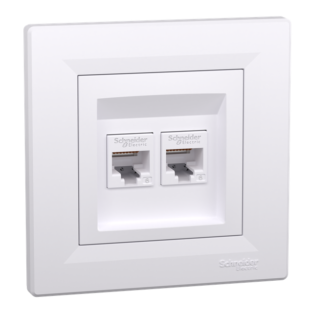 Asfora, gniazdo komputerowe RJ45 2x kat.6, UTP, biały