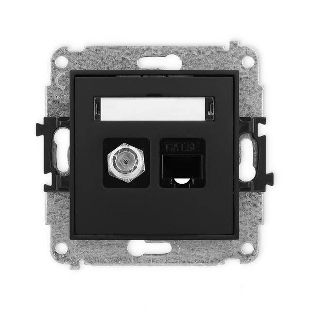 ICON Mechanizm gniazda antenowego poj. typu F (SAT) + gniazda komp. poj. 1xRJ45, kat. 5e, 8-stykowy