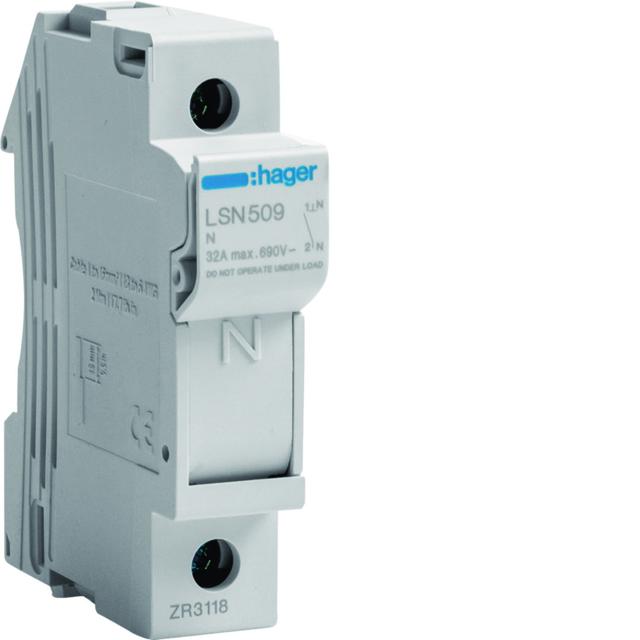 Rozłącznik bezpiecznikowy cylindryczny 1P 32A 10x38mm L38 LSN509 HAGER