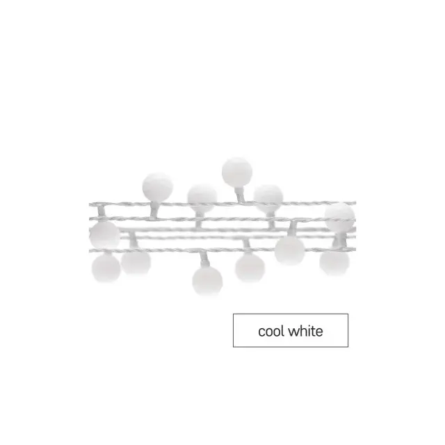 Dekoracje - 40 LED big cherry 4m IP44 zimna biel, biały przewód, IP44, timer