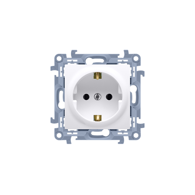 Simon 10 Gniazdo Schuko pojedyncze z przesłonami 16A z. śrub. biały