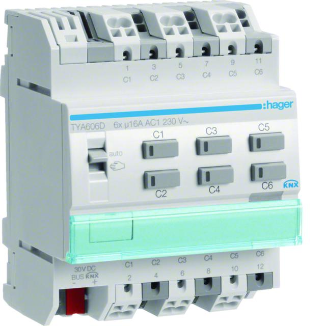 KNX s Sterownik załączający / żaluzjowy 16 A 6-/3-kr obc. pojemnościowe 4 mod TYA606D HAGER