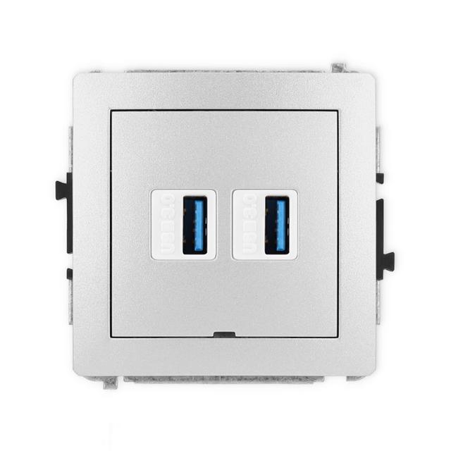 DECO Mechanizm gniazda podwójnego 2xUSB A-A 3.0, bez pola opisowego srebrny metalik