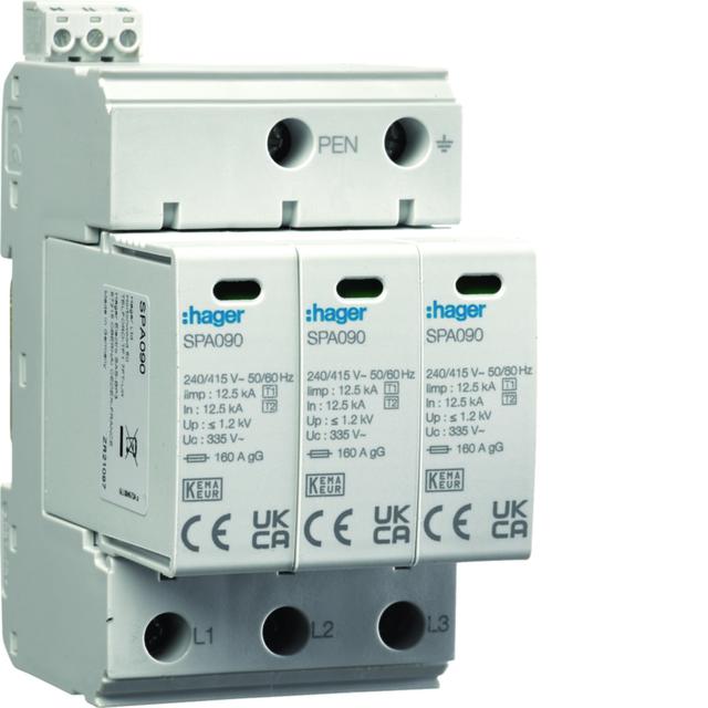 SPD Ogranicznik przepięć T1+T2 3P sieć TN-C Iimp 37,5kA In 50kA Up 1,2kV styk SPA930 HAGER
