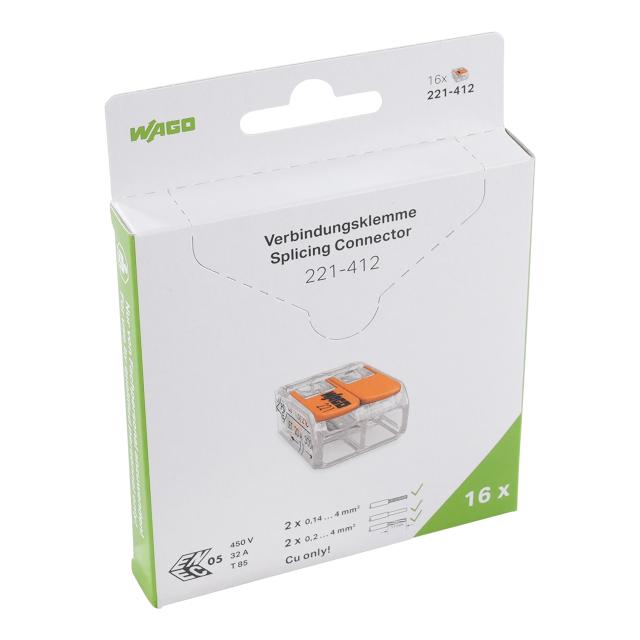 Szybkozłączka z dźwignią 2x 0,2‑4mm2 transparentna / pomarańczowa 221‑412, 221‑412/995‑016 /16szt./ WAGO