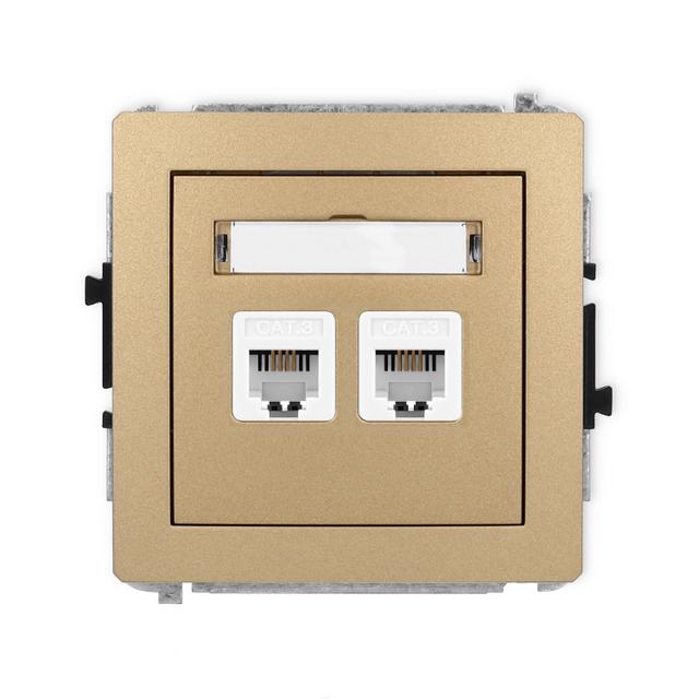 DECO Mechanizm gniazda telefonicznego podwójnego 2xRJ11, 4-stykowy, beznarzędziowe złoty metalik