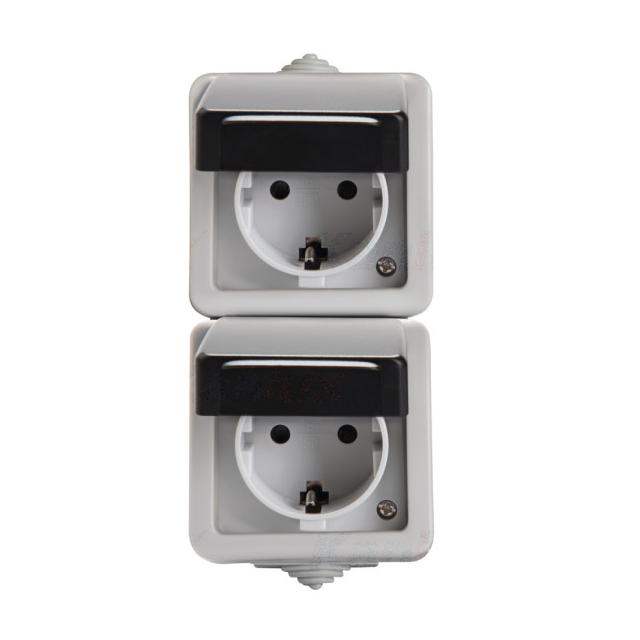 TEKNO 05-2228-143 cz Gniazdo zasilające podwójne Schuko, pion z ochroną styków