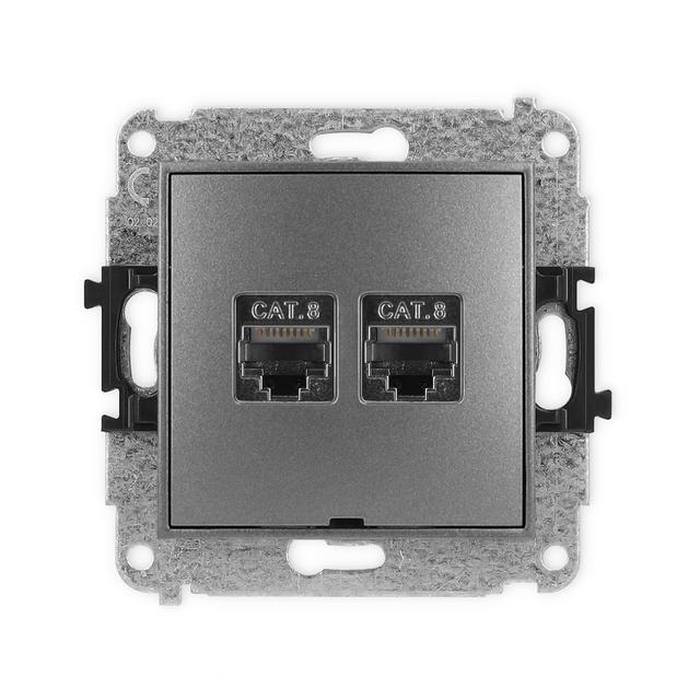 ICON Mechanizm gniazda komputerowego podwójnego 2xRJ45, kat. 8, ekranowany, 8-stykowy, bez pola opis