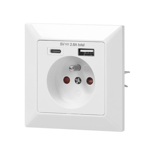 Gniazdo pojedyncze USB-A + USB-C ,Wyjście 5VDC Max 2,8A OR-AE-13232 ORNO