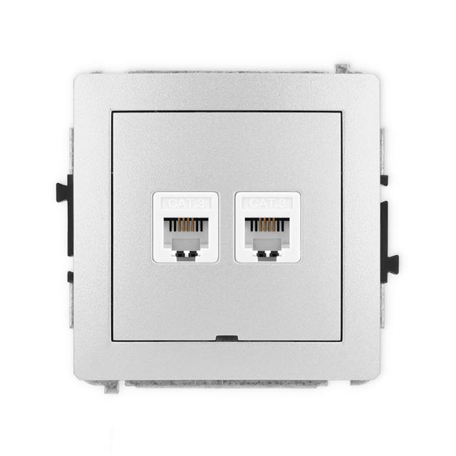DECO Mechanizm gniazda telefonicznego podwójnego 2xRJ11, 4-stykowy, beznarzędziowe, bez pola opisowe