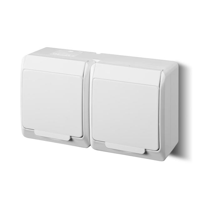 GNIAZDO HERMES PODWÓJNE SCHUKO – KLAPKA BIAŁA