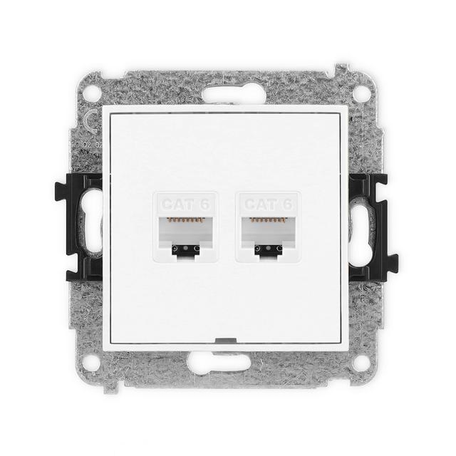 MINI Gniazdo podwójne komputerowe 2xRJ45, kat. 6, 8-stykowy, bez pola opisowego biały mat 25MGKBO-4 KARLIK
