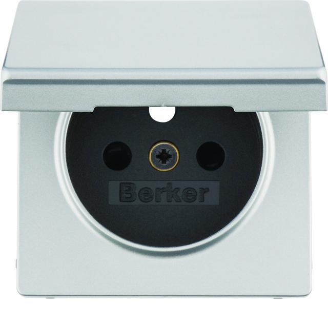 BERKER Q.x Płytka czołowa z przysłonami styków do gniazda z uziemieniem z pokrywą aluminium 3965436084 HAGER