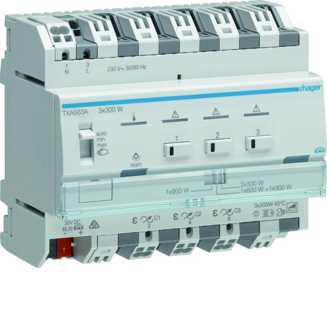 KNX e/s Ściemniacz uniwersalny 3-kanałowy 3-krotny TXA663A HAGER