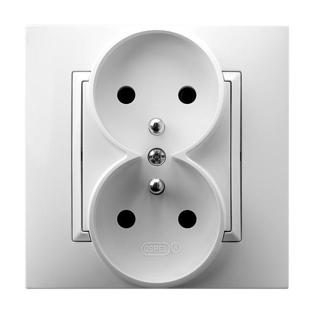 ARIA Gniazdo podwójne z uziemieniem kompletne z ramką - kolor biały