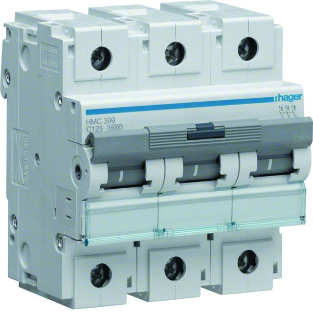 MCB Wyłącznik nadprądowy Icn=15000A / 15kA 3P C125A HMC399 HAGER