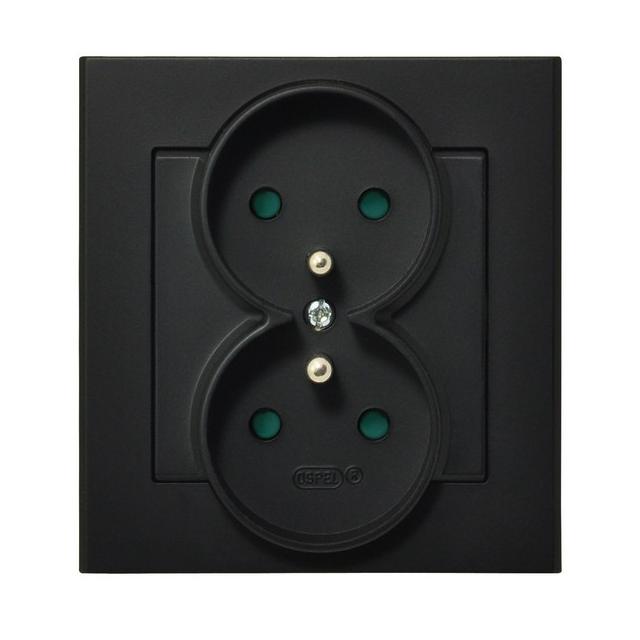 SONATA Gniazdo podwójne z uziemieniem z przesłonami torów prądowych, kompletne z ramką - kolor czarn