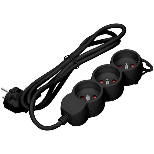 Przedłużacz 3x2P+Z,1,4m, 3x1mm2, czarny