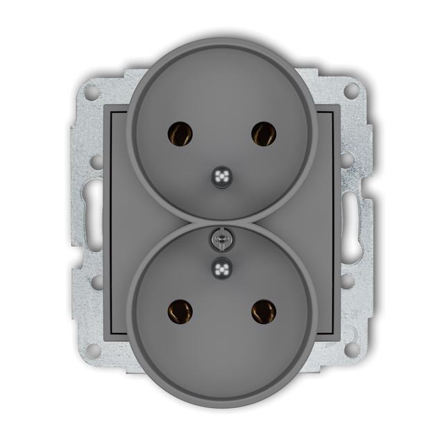 ICON Gniazdo podwójne do ramki z uziemieniem 2x(2P+Z) (bez przesłon torów prądowych) szary mat 27IGPR-2z KARLIK