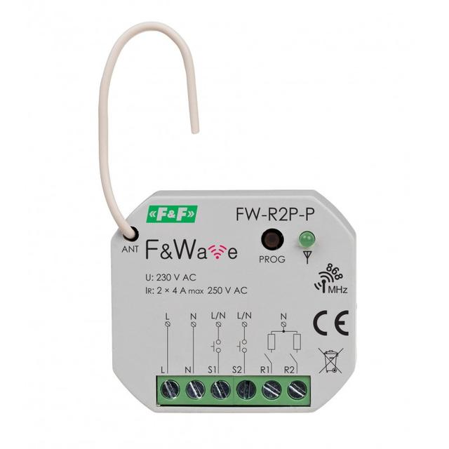 Radiowy podwójny przekaźnik bistabilny do puszki montażowej fi60 85-265V AC/DC multifunkcyjny do montażu podtynkowego FW-R2P-P F&F