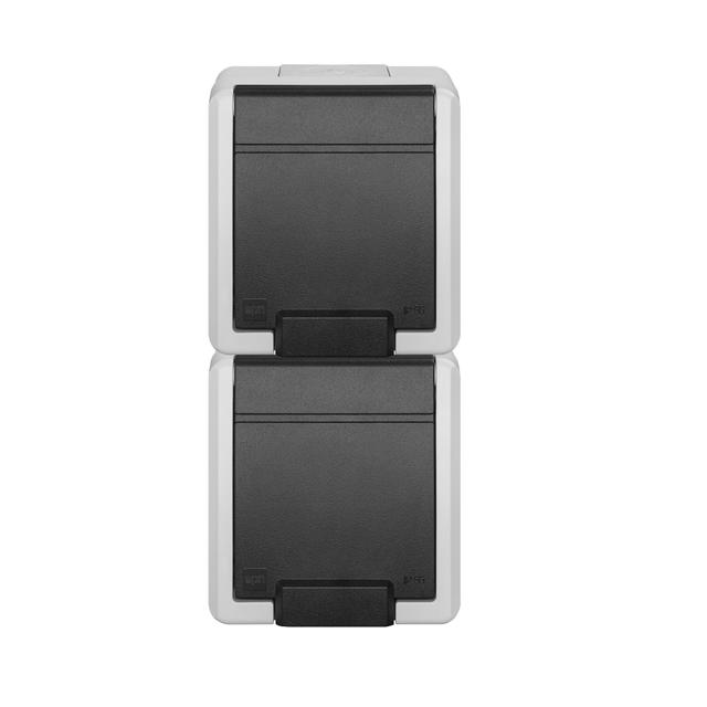 AQUANT 2K gniazdo natynkowe podwójne z uziemieniem 2x2P+Z pion IP 55 - kolor szary 7035/7016