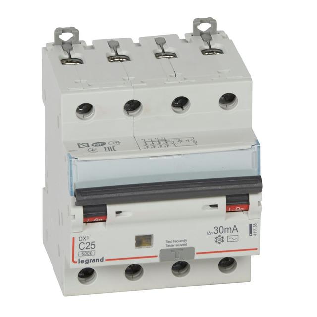 Wyłącznik Różnicowo-Nadprądowy 4P 25A C 0,03A Typ AC P314 DX3 411188 LEGRAND