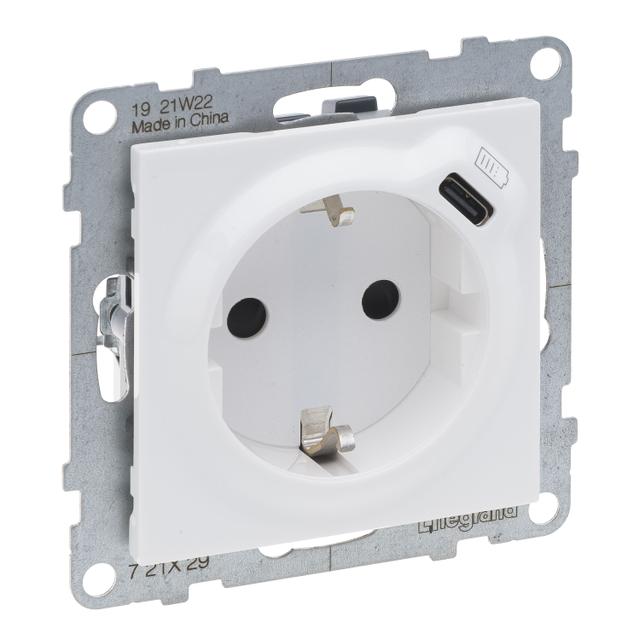 Suno Gniazdo Pojedyncze Z Uziemieniem Schuko 2P+Z 16A 250 V + Usb Typ C 1,5A 5 V Biały 721129 LEGRAND